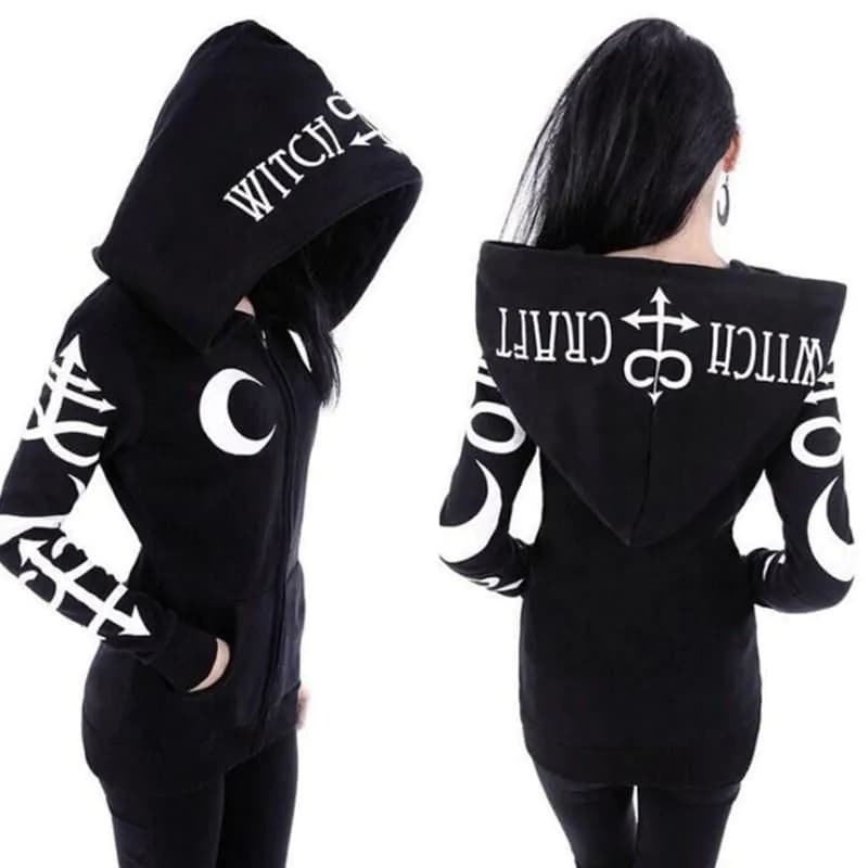 image-Women Hoodies Gothic Punk Moon Letter Print Sweatshirts 2018 Autumn