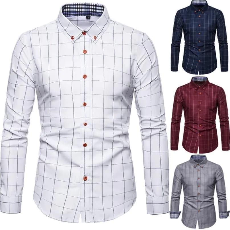 image-Mens Designer Slim Fit Dress Shirts Turn-down Collar Long Sleeved