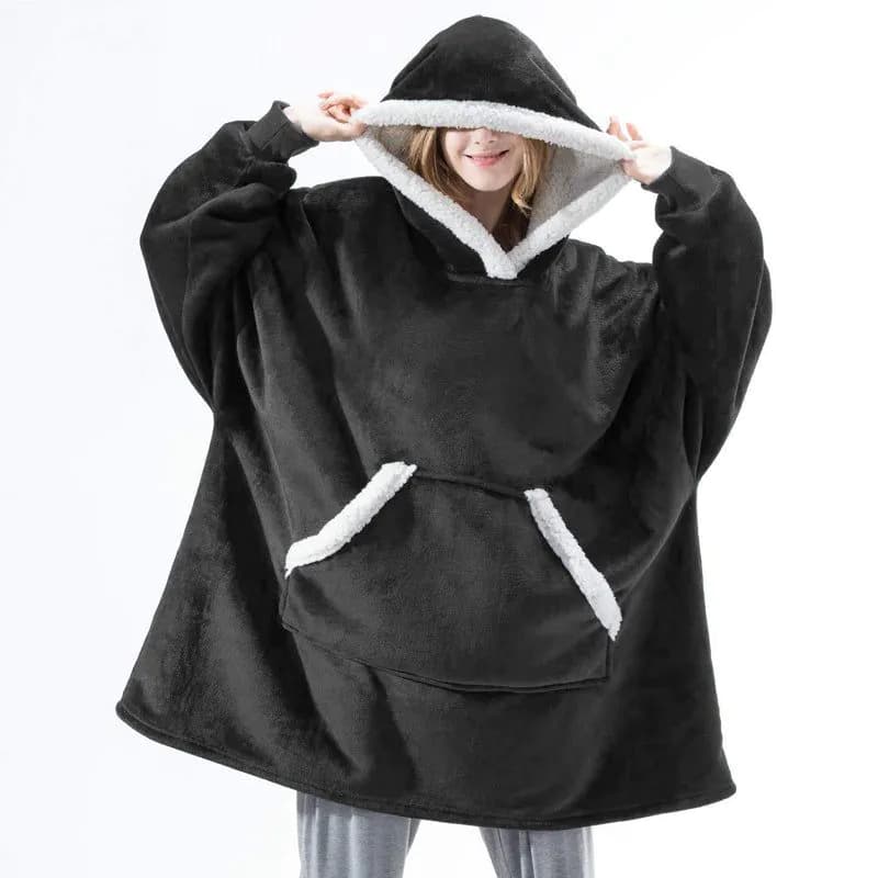 image-Winter Warm Fleece Wearable Hooded Blanket Fluffy TV Blanket Hoodie