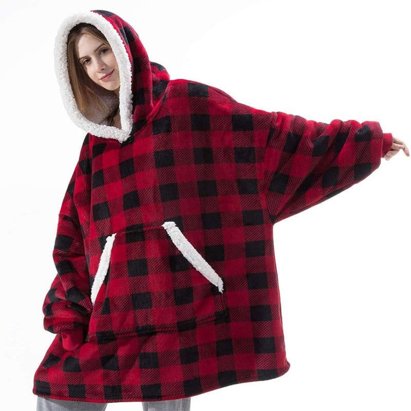 image-Winter Warm Fleece Wearable Hooded Blanket Fluffy TV Blanket Hoodie