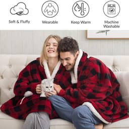 image-Winter Warm Fleece Wearable Hooded Blanket Fluffy TV Blanket Hoodie