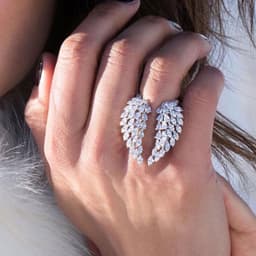 image-Angel wings ring 925 Sterling silver Marquise cut 5A Cz Stone