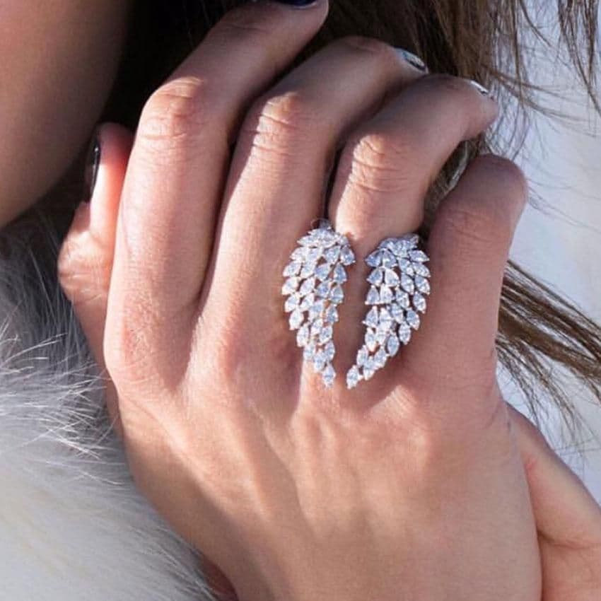 image-Angel wings ring 925 Sterling silver Marquise cut 5A Cz Stone