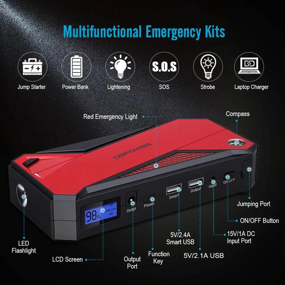 image-800A Peak 18000mAh Portable Car Jump Starter Battery Booster