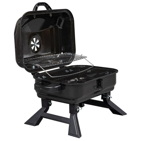 image-Portable Charcoal Grill BBQ and Smoker with Lid Folding Tabletop Grill