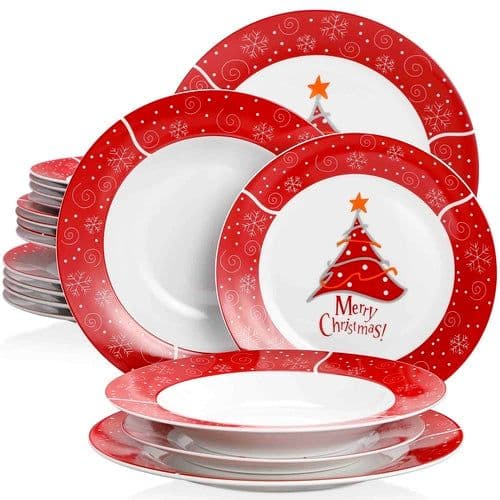 image-VEWEET Christmastree 18/36 Piece Christmas Gift Porcelain Dinnerware