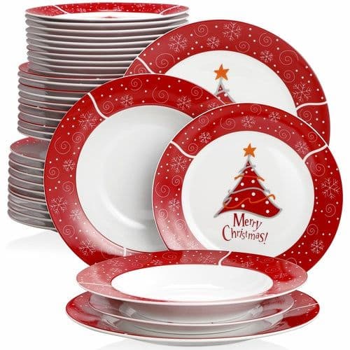 image-VEWEET Christmastree 18/36 Piece Christmas Gift Porcelain Dinnerware