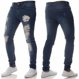 image-2018 Men Jeans Fashion Slim Hole Washed Denim Blue Pants for Male