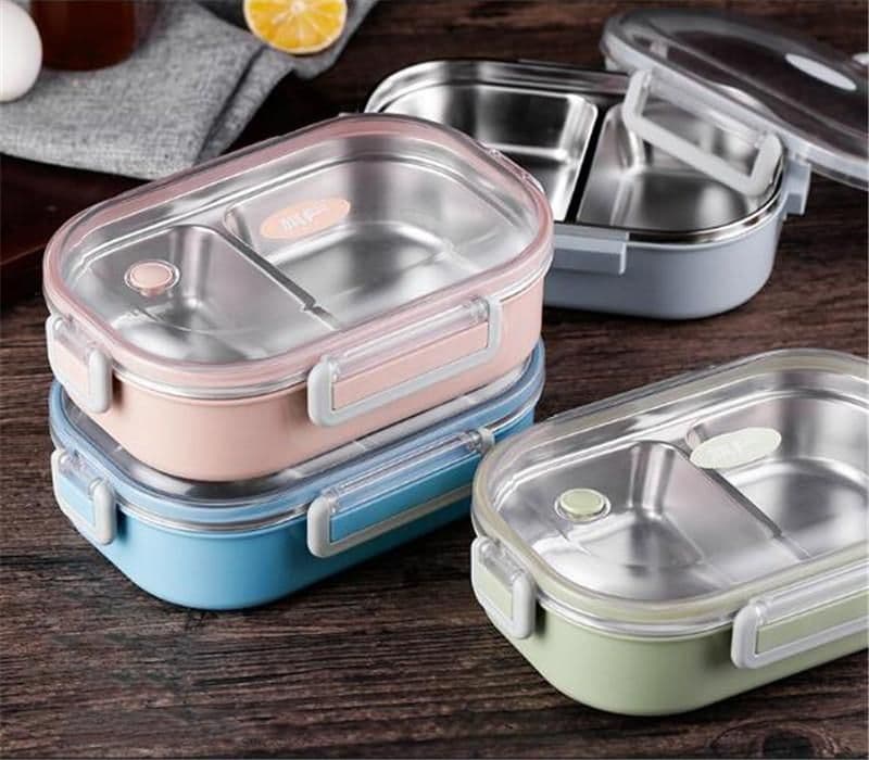 image-Stainless Steel Thermos Lunch Box for Kids Gray Bag Set Bento Box