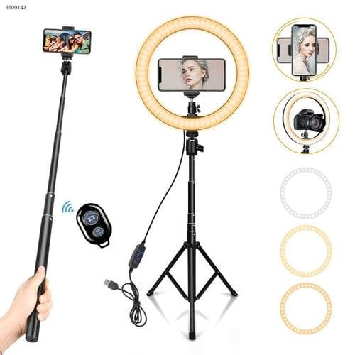 image-AIXPI 10" LED Selfie Ring Light Fill Light with Tripod Mobile for