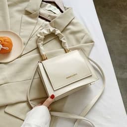 image-Women Pleated Handbag Tote Retro Stone Pattern PU Leather Lady Flap
