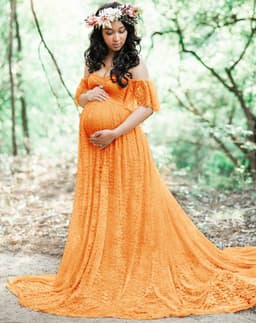image-Lace off the shoulders gown wedding maternity dress baby shower long