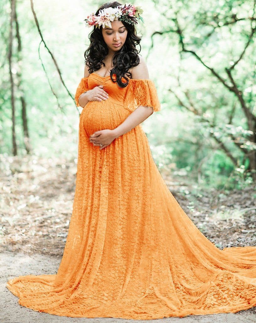 image-Lace off the shoulders gown wedding maternity dress baby shower long
