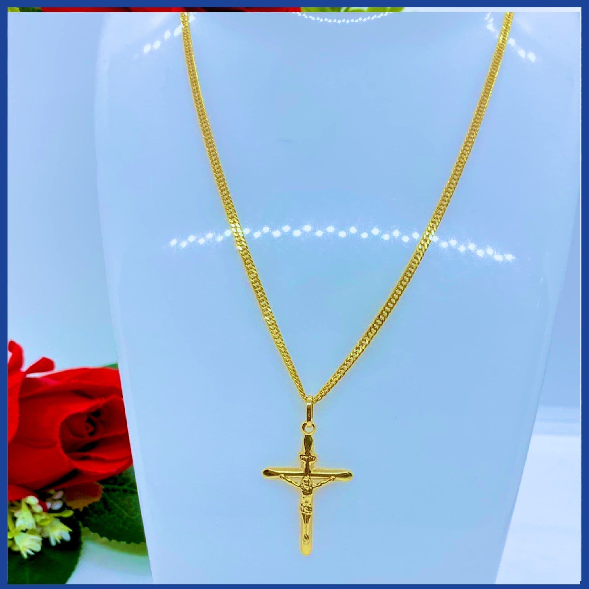 image-18K Real Gold Cross Necklace 24”