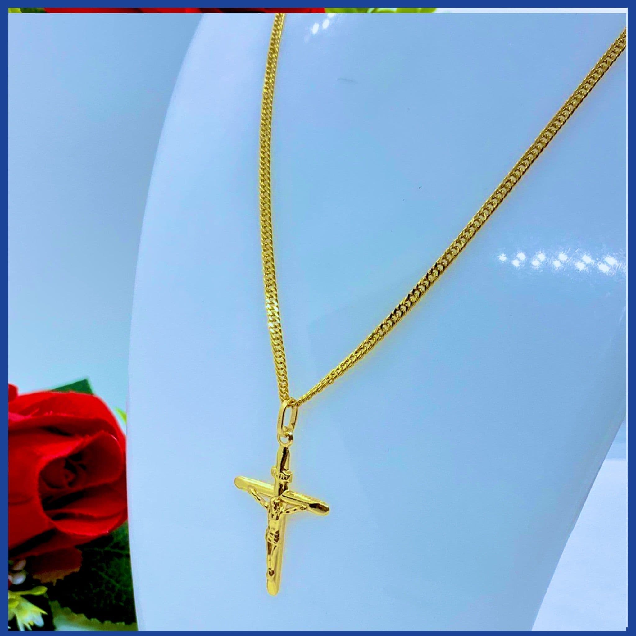 image-18K Real Gold Cross Necklace 24”