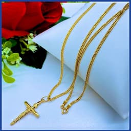 image-18K Real Gold Cross Necklace 24”