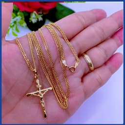 image-18K Real Gold Cross Necklace 24”