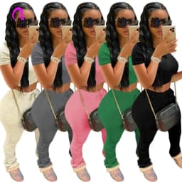 image-Tracksuits Women Two Piece Set Short Sleeve Shirt Crop Top + Flare