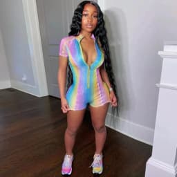 image-Rainbow Zipper Sporty Sequin Women Playsuits Casual Fashion Short