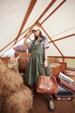image-Army Green Letter High Waist Casual Vintage Overall Dresses Women