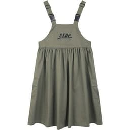 image-Army Green Letter High Waist Casual Vintage Overall Dresses Women