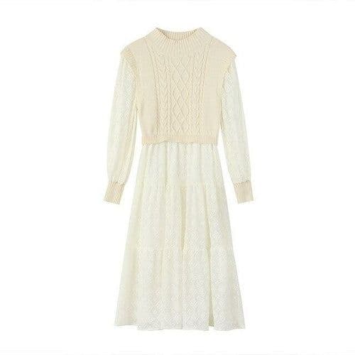image-Solid Pure High Waist Casual Knit Midi Dress Women,Winter ELF Vintage
