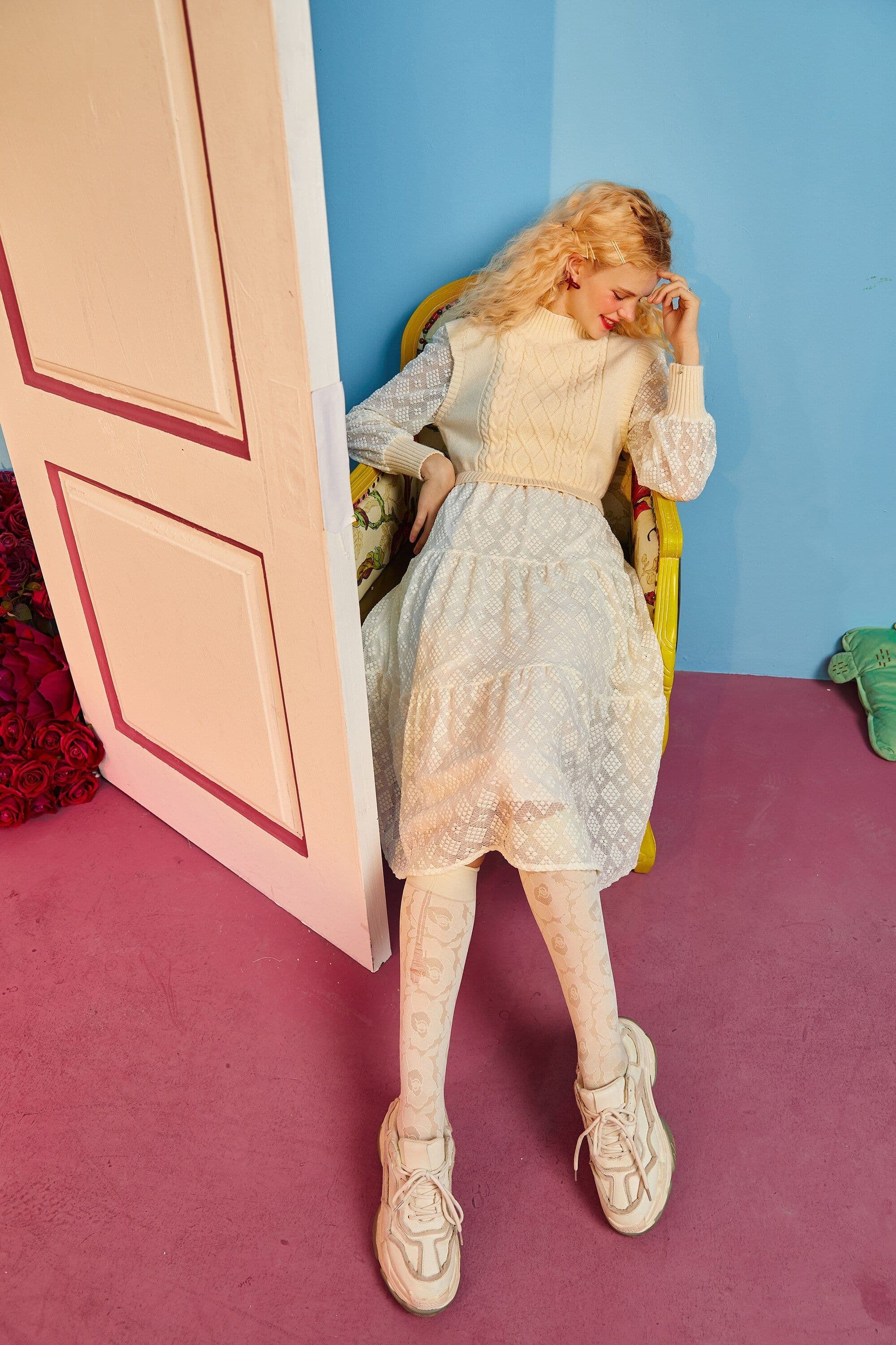 image-Solid Pure High Waist Casual Knit Midi Dress Women,Winter ELF Vintage