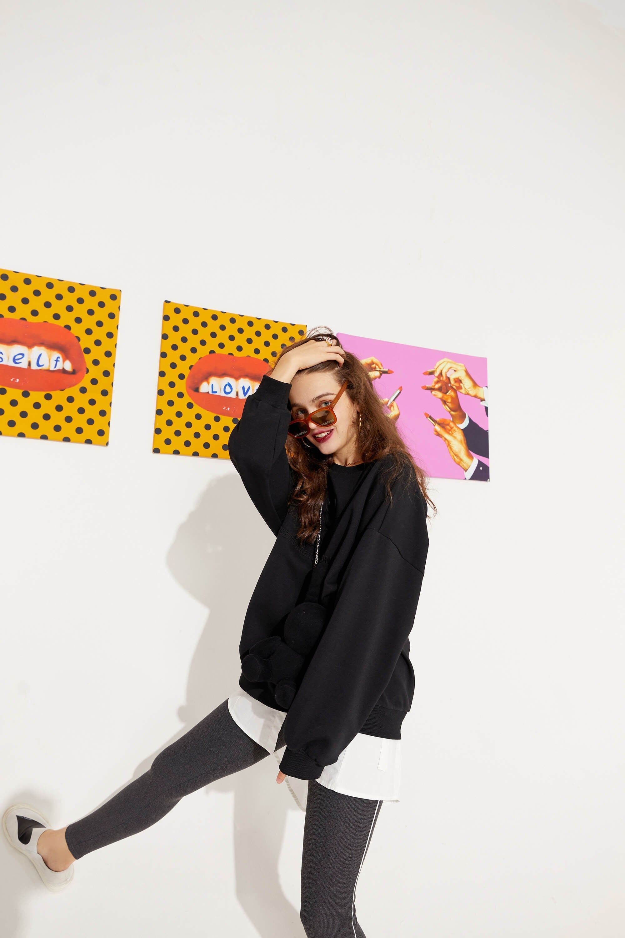 image-Harajuku Solid Pure Casual Pullover Sweatshirt Women,Autumn Vintage