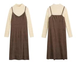 image-Solid Pure Contrast lace Casual Dress Women Fake 2 Pieces Sets,Spring