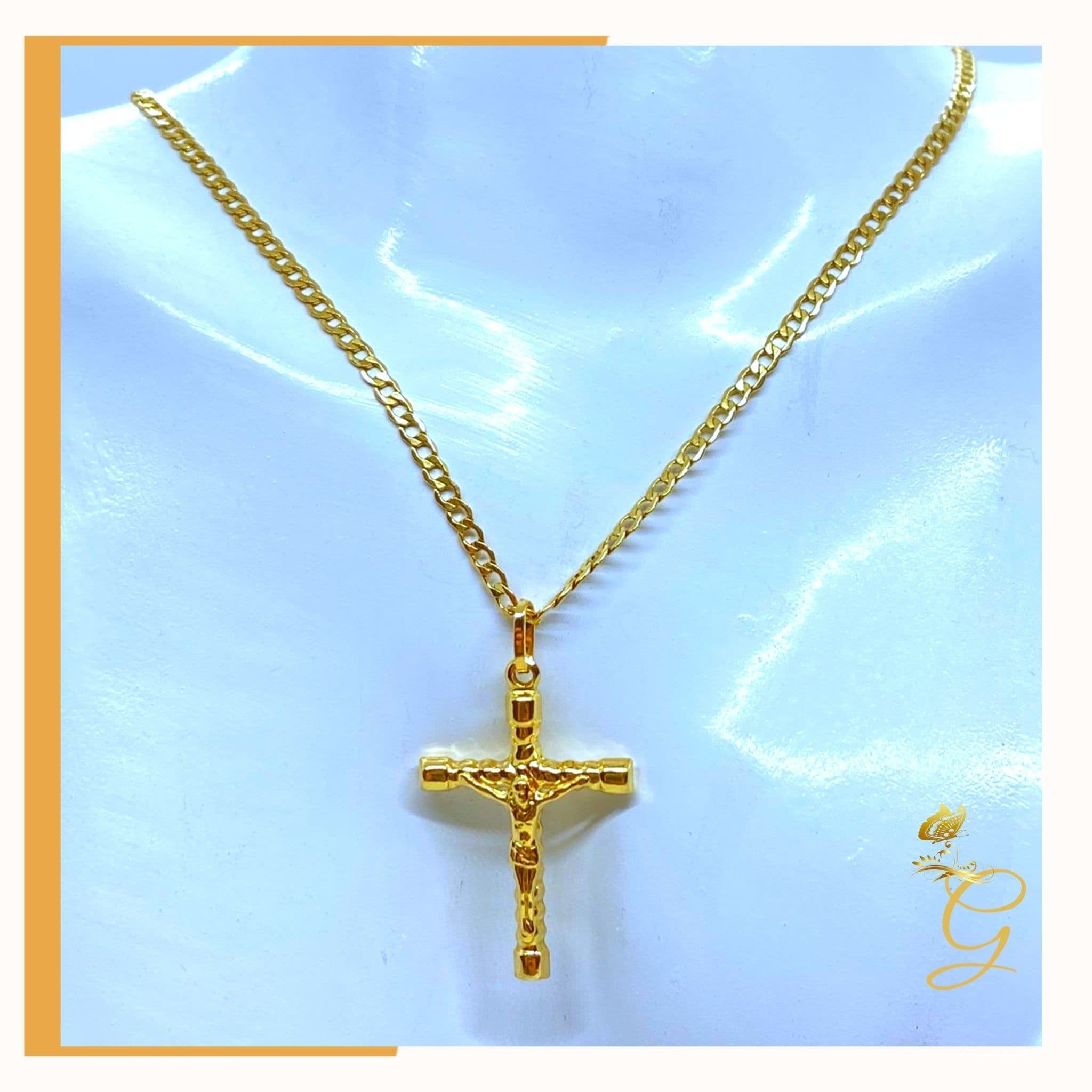 image-18K Real Gold Cross Necklace 18”
