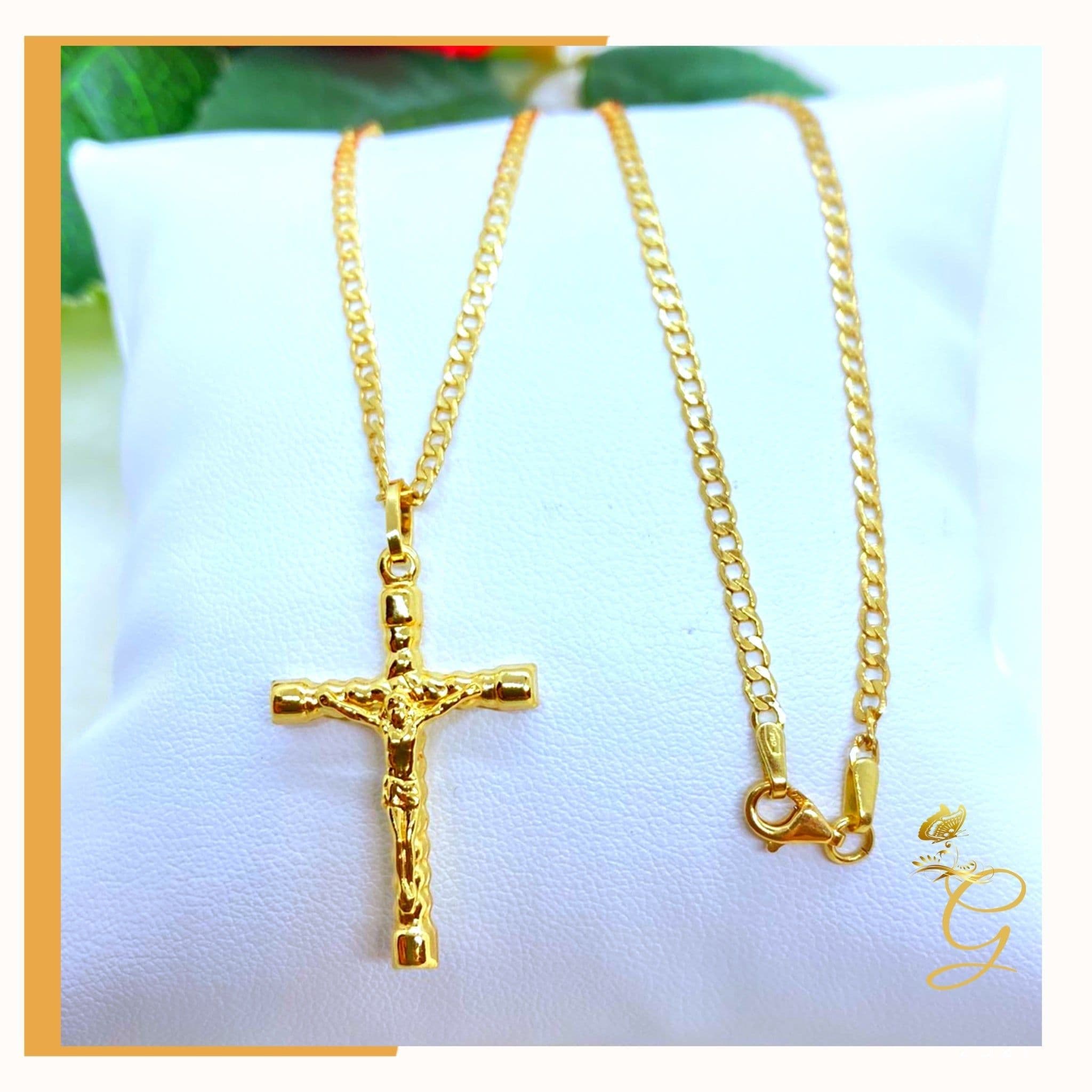 image-18K Real Gold Cross Necklace 18”
