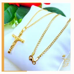 image-18K Real Gold Cross Necklace 18”