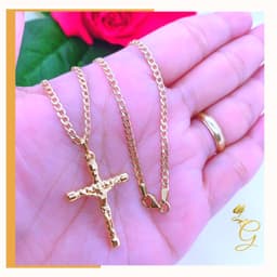 image-18K Real Gold Cross Necklace 18”