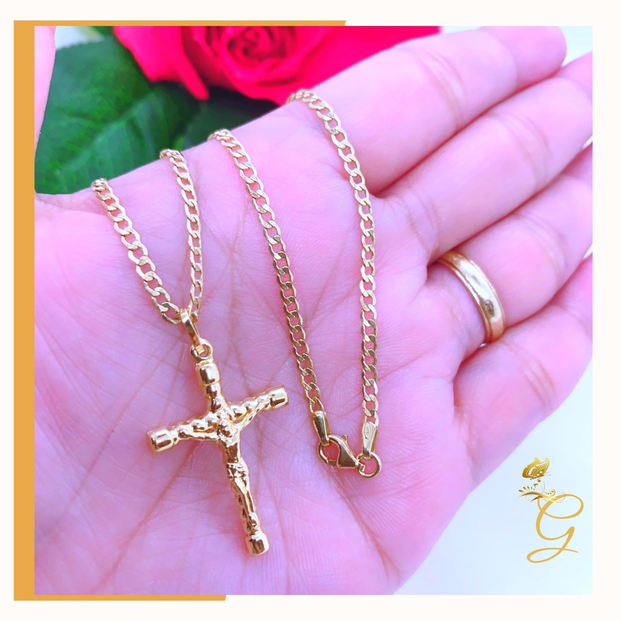 image-18K Real Gold Cross Necklace 18”