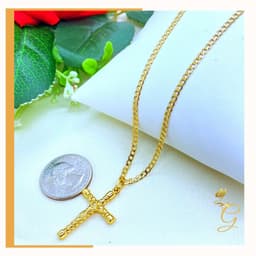 image-18K Real Gold Cross Necklace 18”