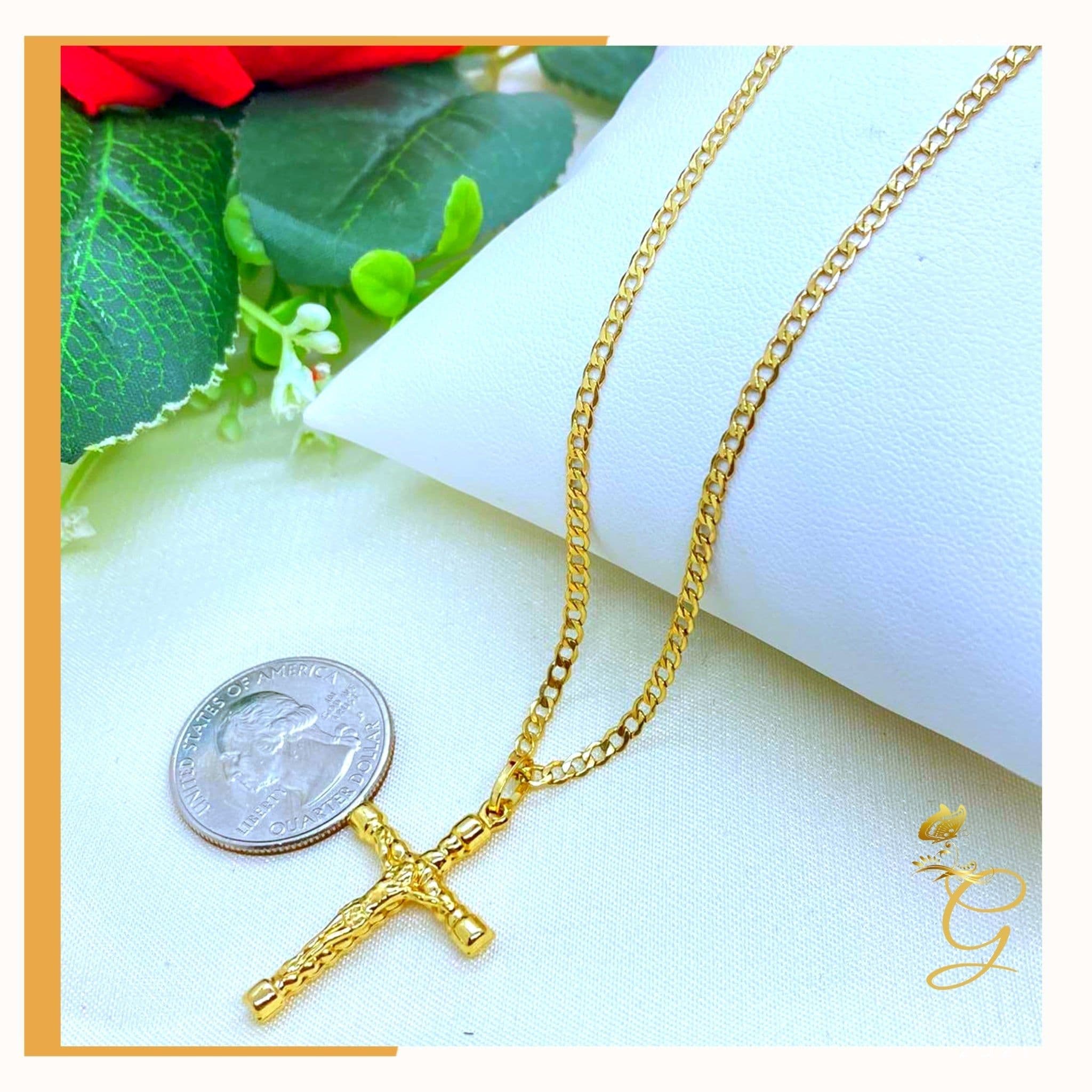 image-18K Real Gold Cross Necklace 18”