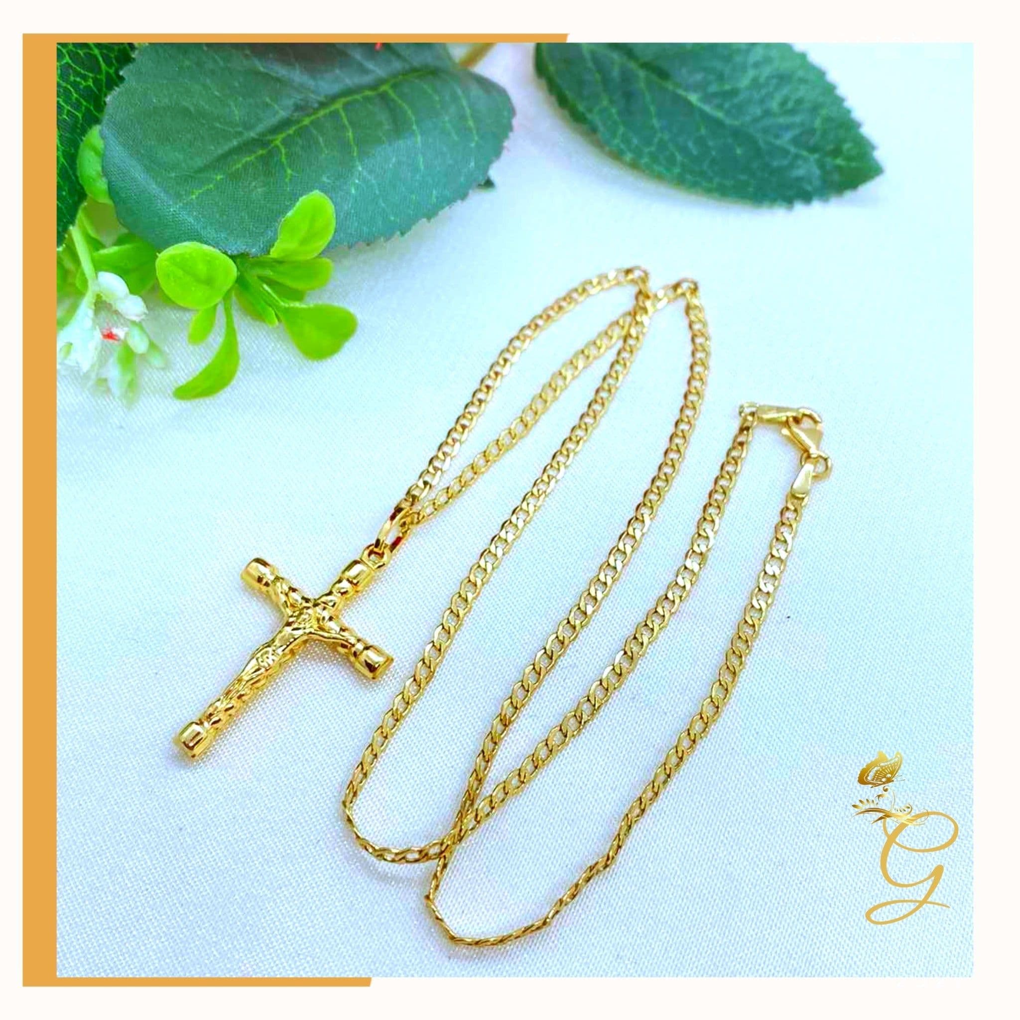 image-18K Real Gold Cross Necklace 18”