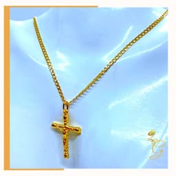 image-18K Real Gold Cross Necklace 18”