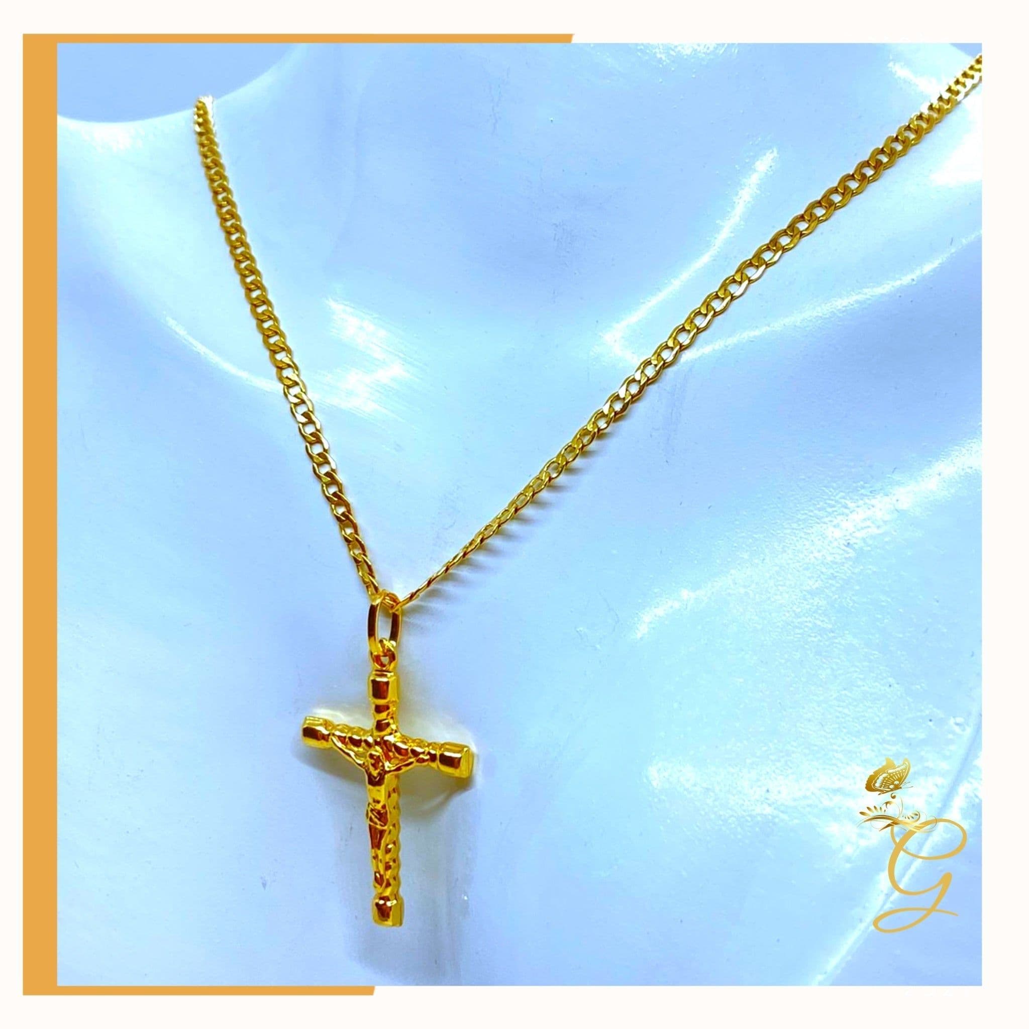 image-18K Real Gold Cross Necklace 18”
