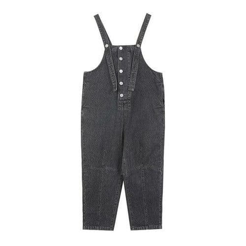 image-Solid Pure High Waist Washed Casual Overall Denim Jeans Women,Autumn