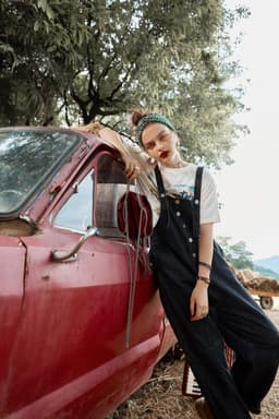 image-Solid Pure High Waist Washed Casual Overall Denim Jeans Women,Autumn