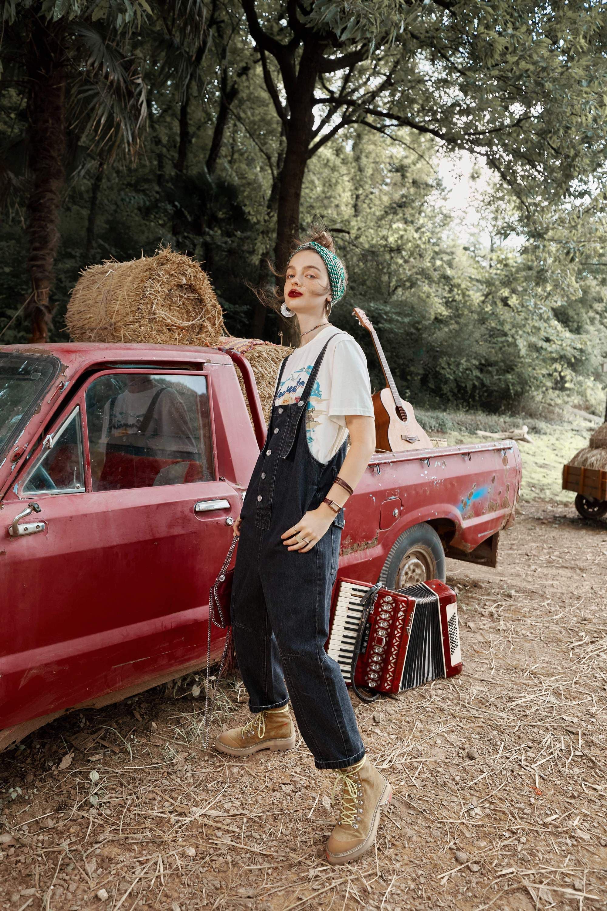 image-Solid Pure High Waist Washed Casual Overall Denim Jeans Women,Autumn