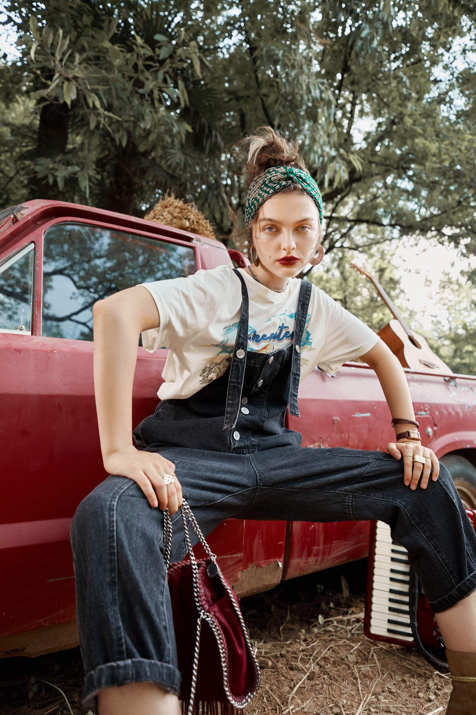 image-Solid Pure High Waist Washed Casual Overall Denim Jeans Women,Autumn
