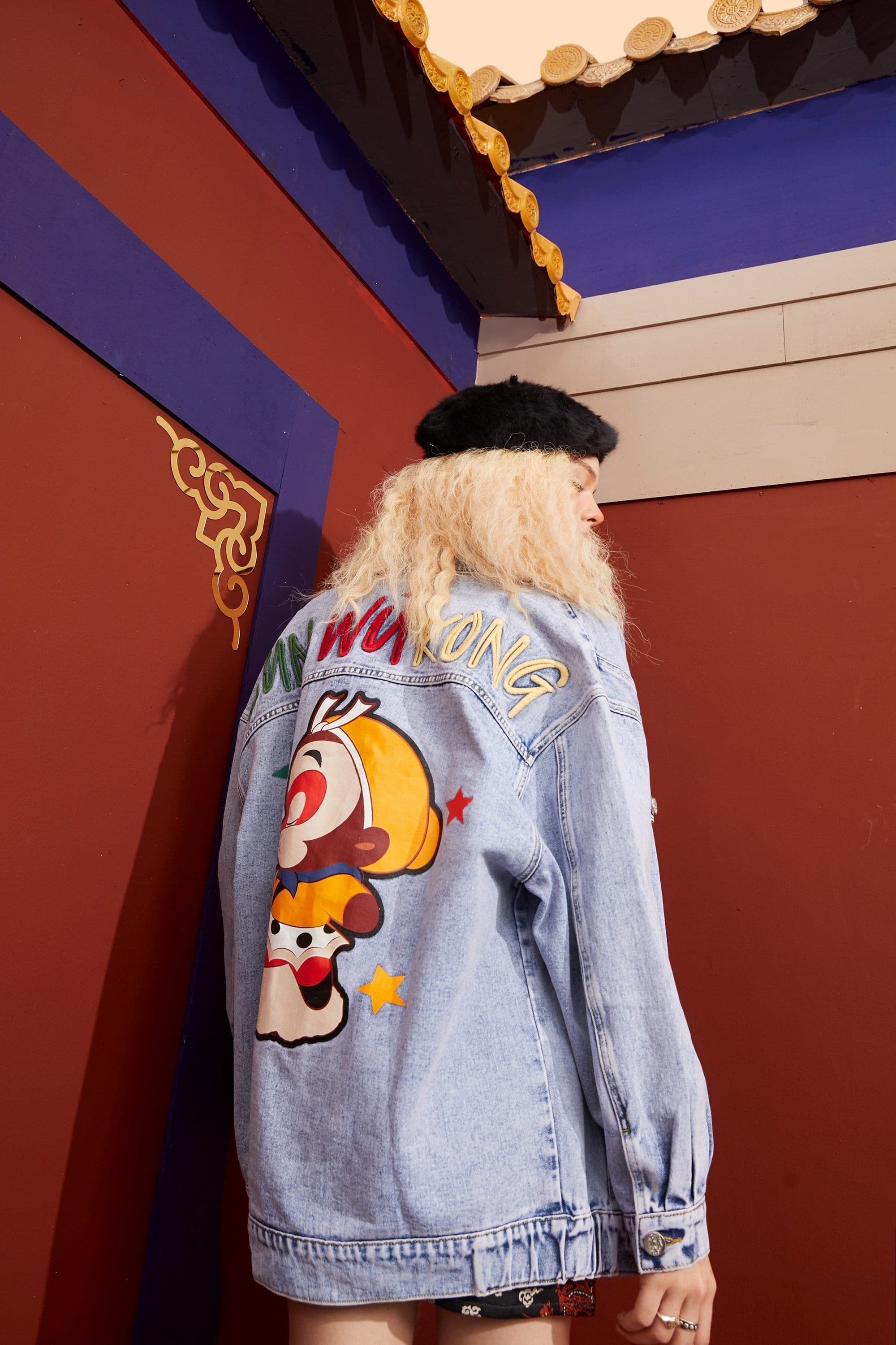 image-Cartoon Print Single Breasted Oversize Women Denim Jacket,Spring ELF