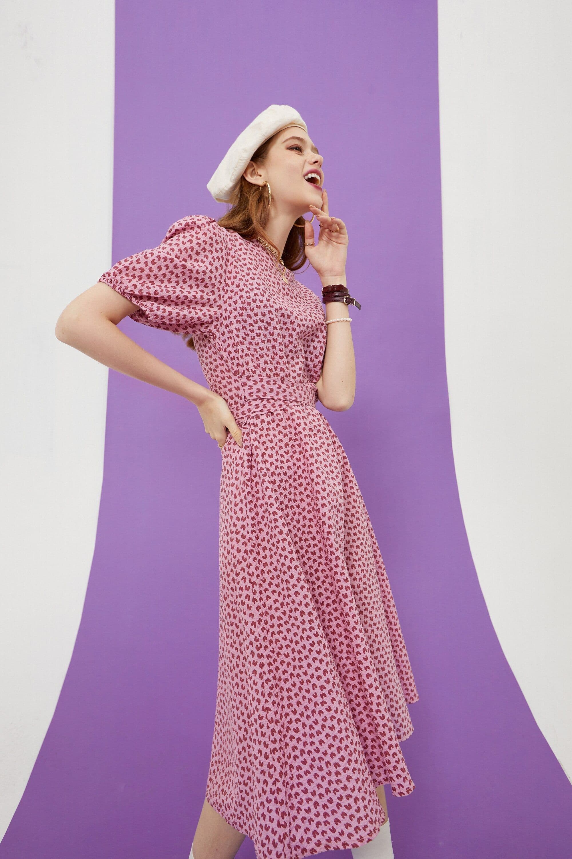 image-Love Print Casual Midi Holiday Dresses Women,Summer Vintage Short