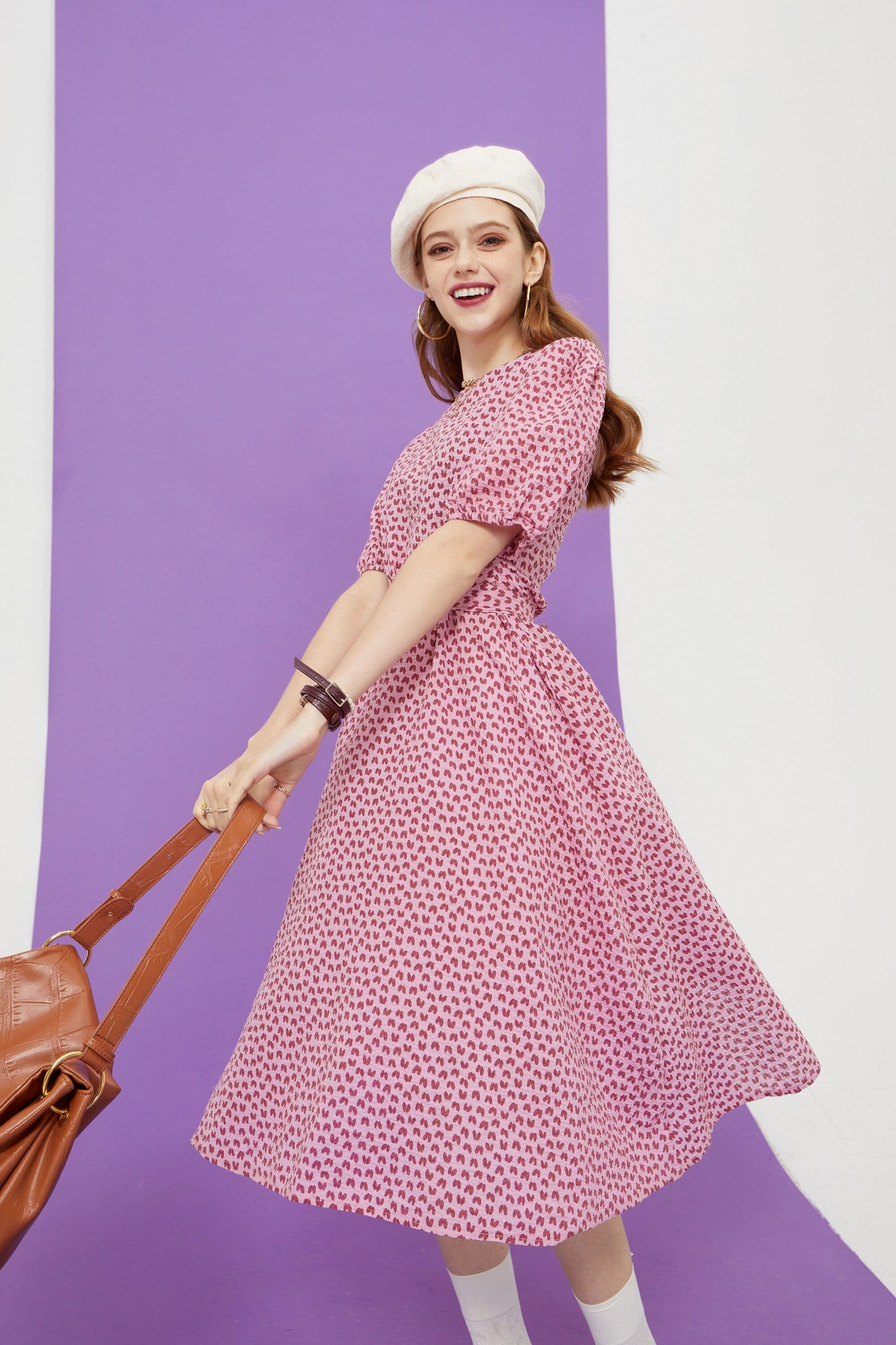 image-Love Print Casual Midi Holiday Dresses Women,Summer Vintage Short