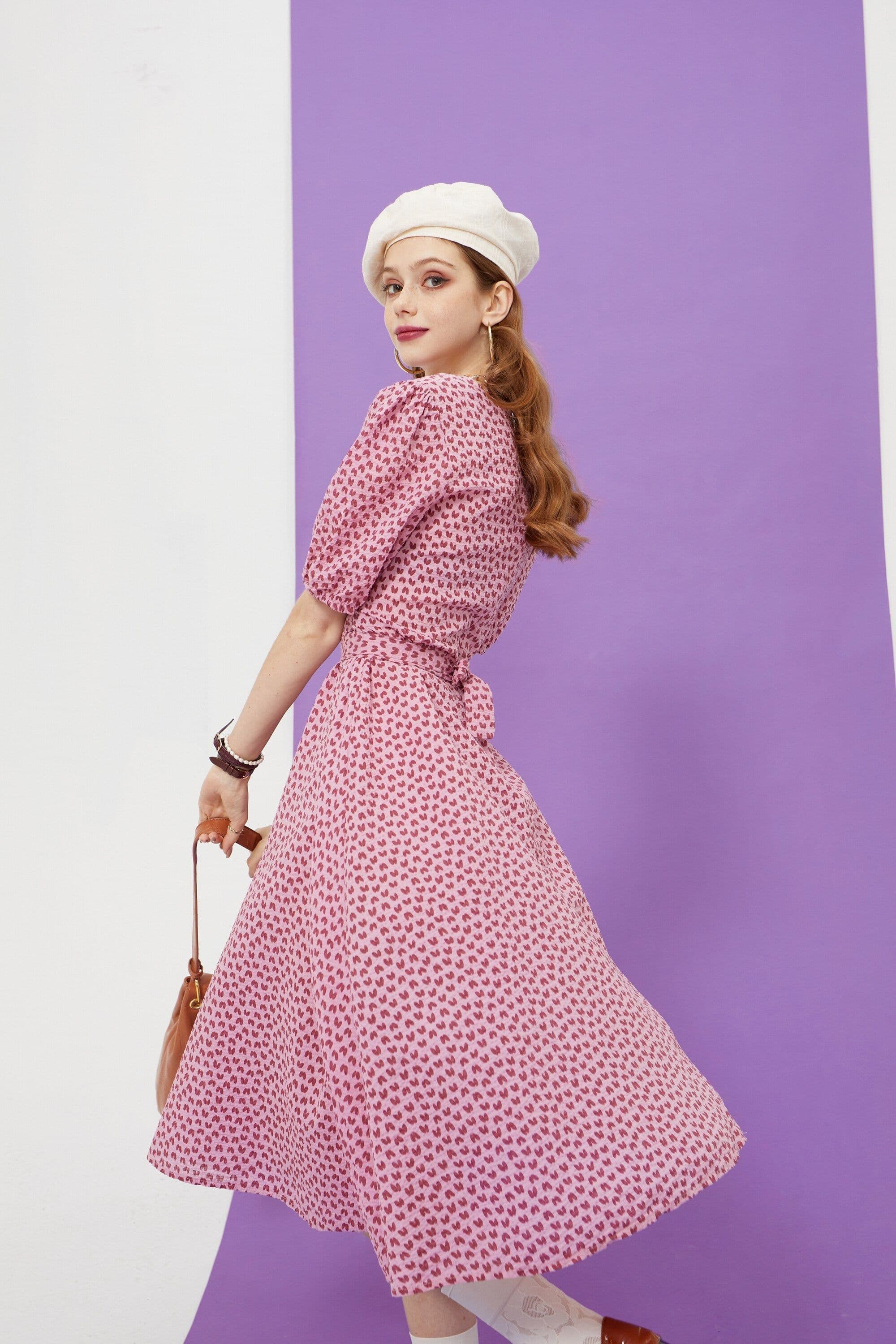 image-Love Print Casual Midi Holiday Dresses Women,Summer Vintage Short