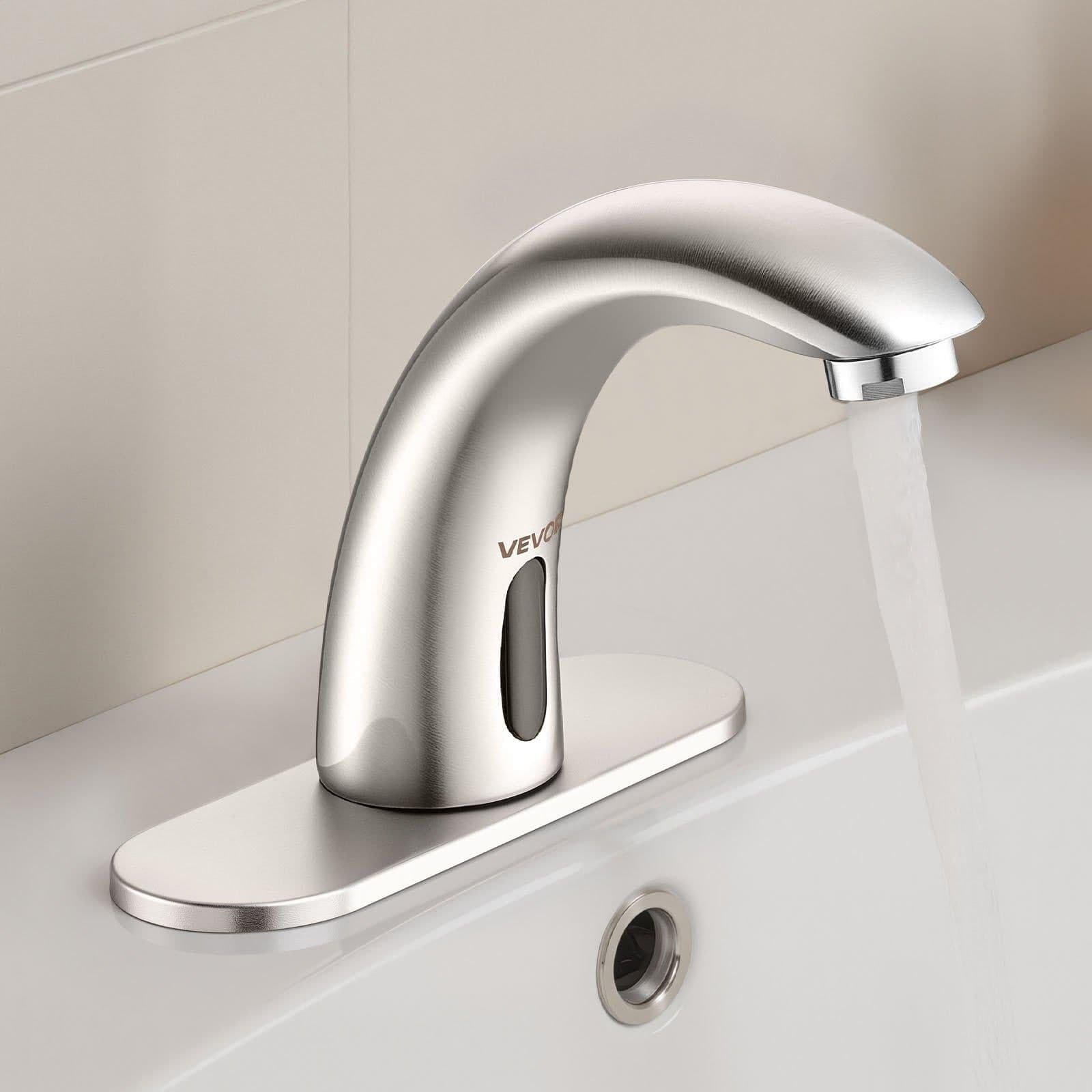 image-VEVOR Touchless Sensor Bathroom Faucet - Brushed Nickel Silver