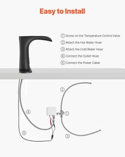 image-VEVOR Touchless Bathroom Sink Faucet, Automatic Motion Sensor Waterfall Restroom Toilet Faucet with Hole Cover Plate, Modern Electronic Sensor Hot/Cold Water for 9/16 in Pipe Commercial,Matte Black