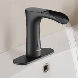 image-VEVOR Touchless Bathroom Sink Faucet, Automatic Motion Sensor Waterfall Restroom Toilet Faucet with Hole Cover Plate, Modern Electronic Sensor Hot/Cold Water for 9/16 in Pipe Commercial,Matte Black